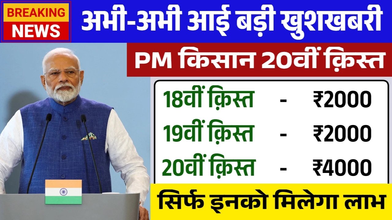 PM Kisan 20th Installment: पीएम किसान योजना 4000 रुपए की 20वीं क़िस्त तिथि जारी